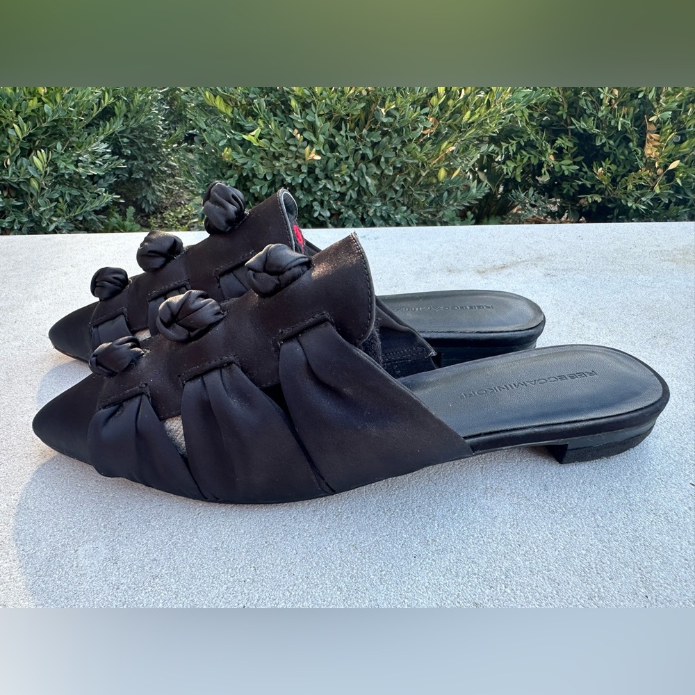 Rebecca Minkoff Black Satin Pointy Toe Knotted Mules (Size 8) - Picture 3 of 4